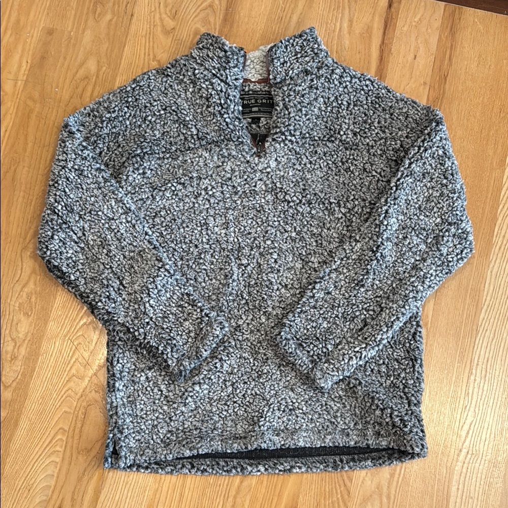 True Grit Gray 3/4 zip Sweater with Thick Texture